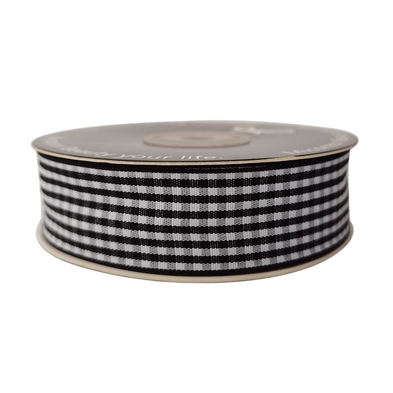 Micomon 1 Inch Black and White Woven Edge Gingham Ribbon 25 Yards Each Roll 100% Polyester (1", Black) - Image 4